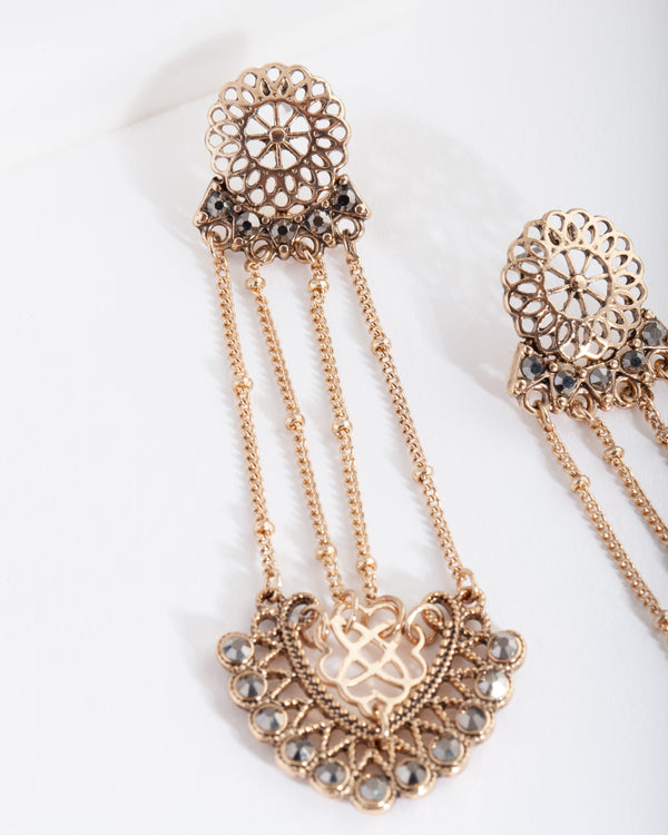 Antique Gold Diamante Chain Earrings