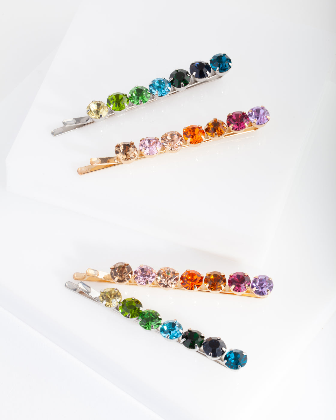 Mixed Round Multi Crystal Hair Pin 4-Pack