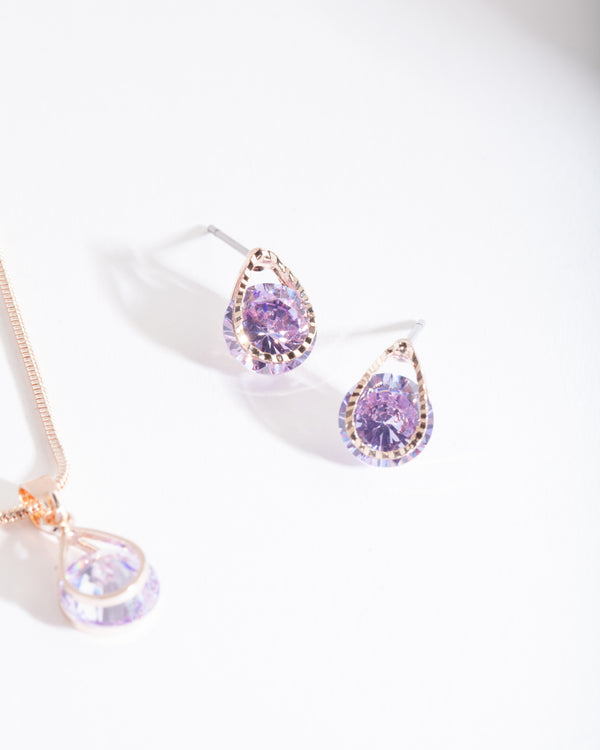 Rose Gold Purple Cubic Zirconia Jewellery Set