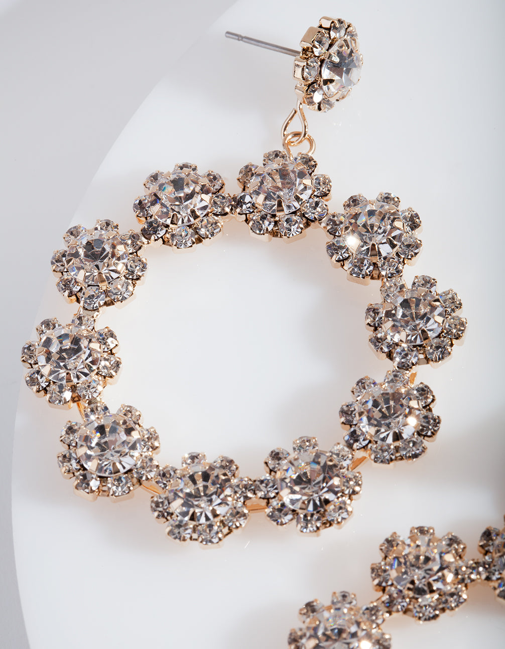 Gold Diamante Flower Circular Drop Earrings