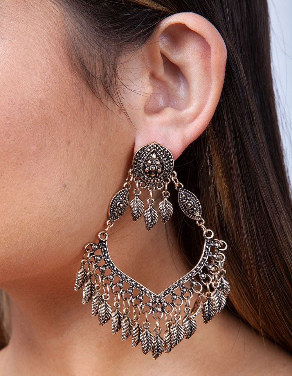 Antique Gold Leaf Detailed Drop Earrings
