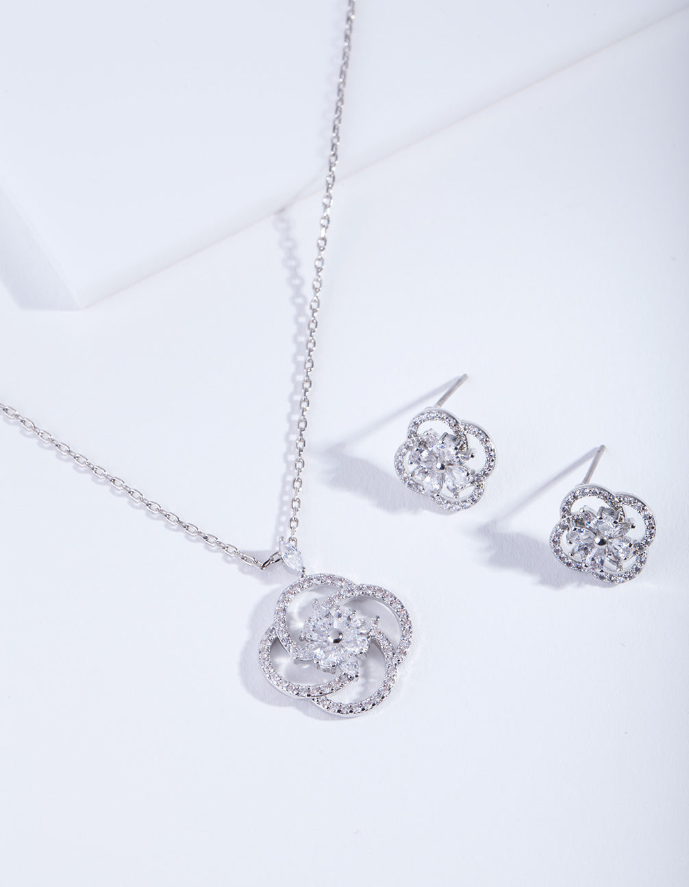 Diamond Simulant Twist Flower Jewellery Set