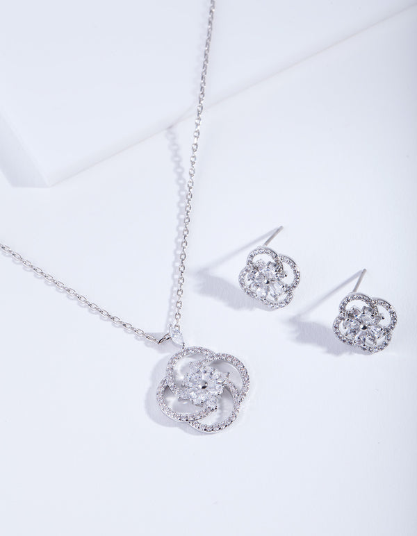 Diamond Simulant Twist Flower Jewellery Set