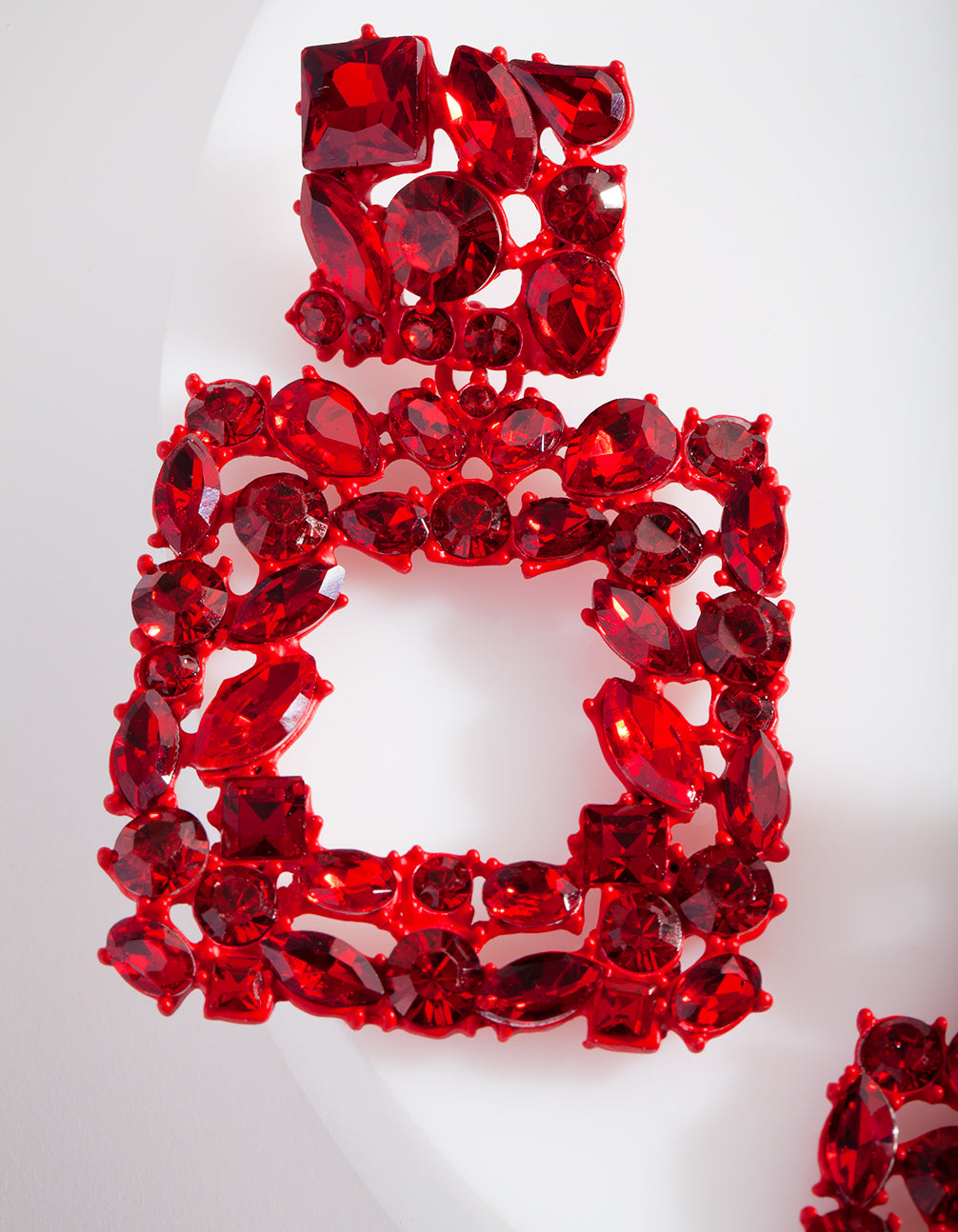 Red Gem Diamante Square Earrings