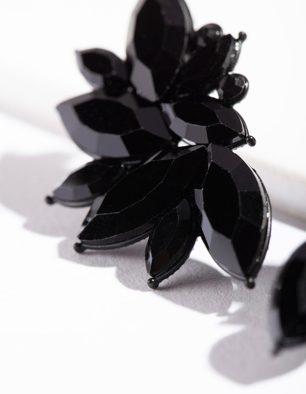 Black Navette Statement Stud Earrings