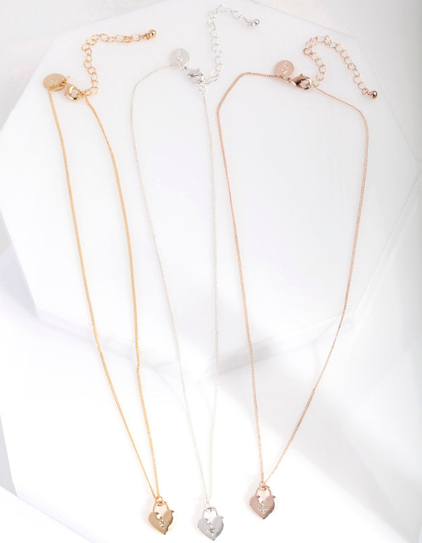 Mixed Metal Love Locks Necklace Pack
