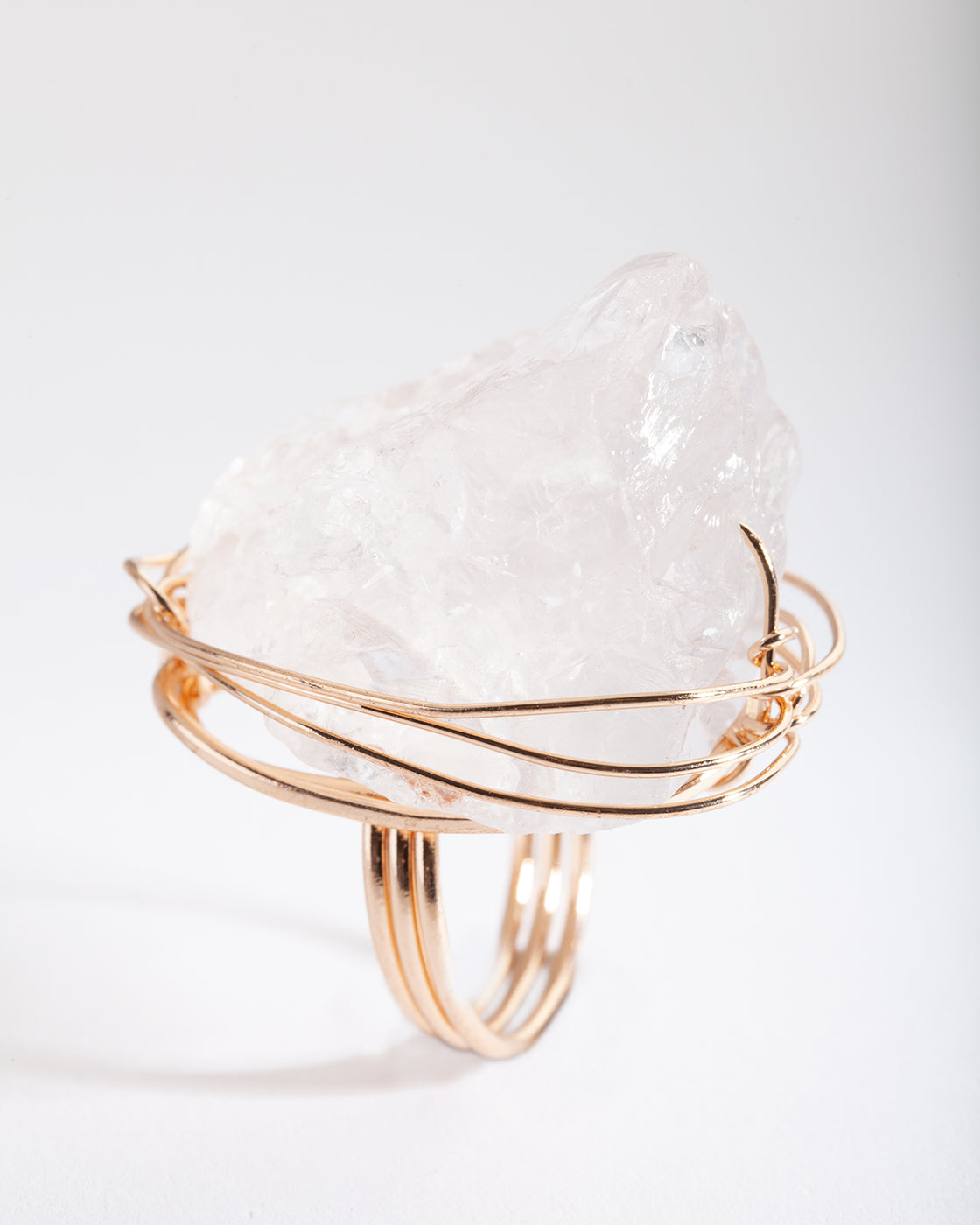 Gold Extra Large Crystal Wire Wrap Ring