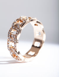 Gold Crystal Pave Chain Ring - link has visual effect only