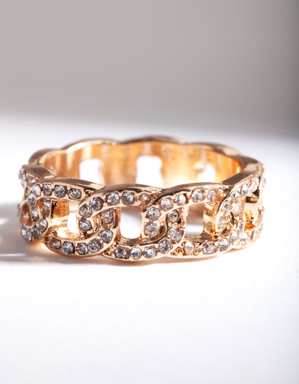 Gold Crystal Pave Chain Ring