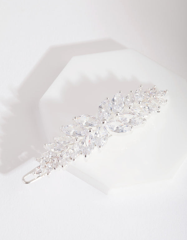 Cubic Zirconia Rose Silver Laurel Hair Clip