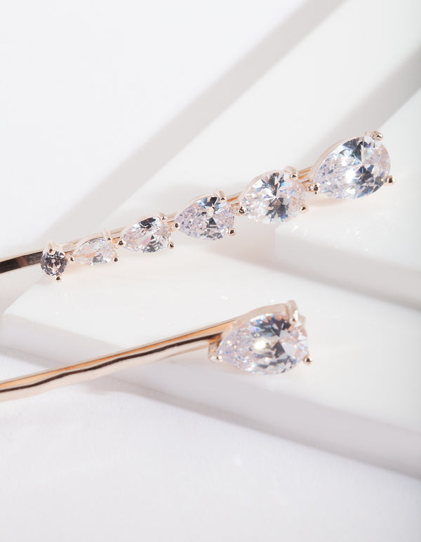 Cubic Zirconia Teardrop Hair Slide Pack