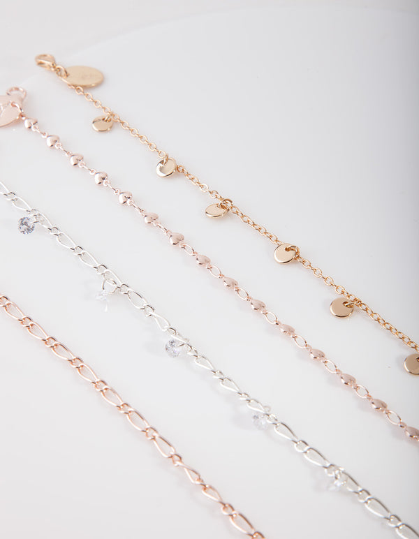 Cubic Zirconia Mixed Metal Bracelet Anklet Pack