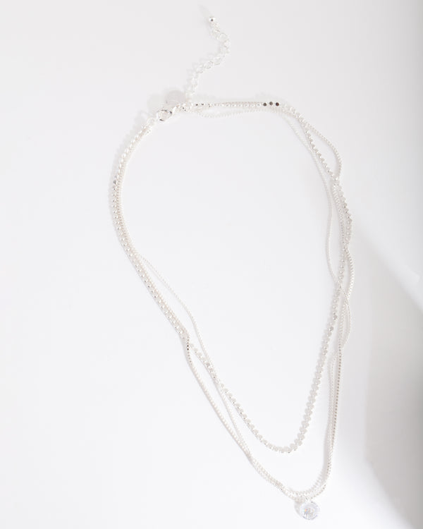 Silver Layered Cubic Zirconia Necklace
