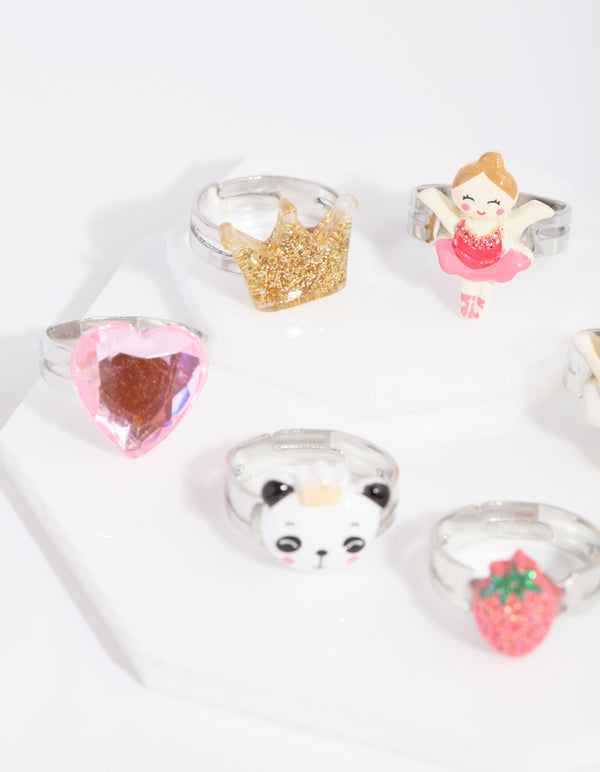 Kids Silver Panda Ring 6-Pack