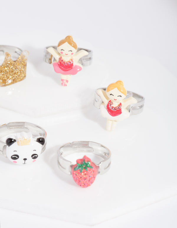 Kids Silver Panda Ring 6-Pack