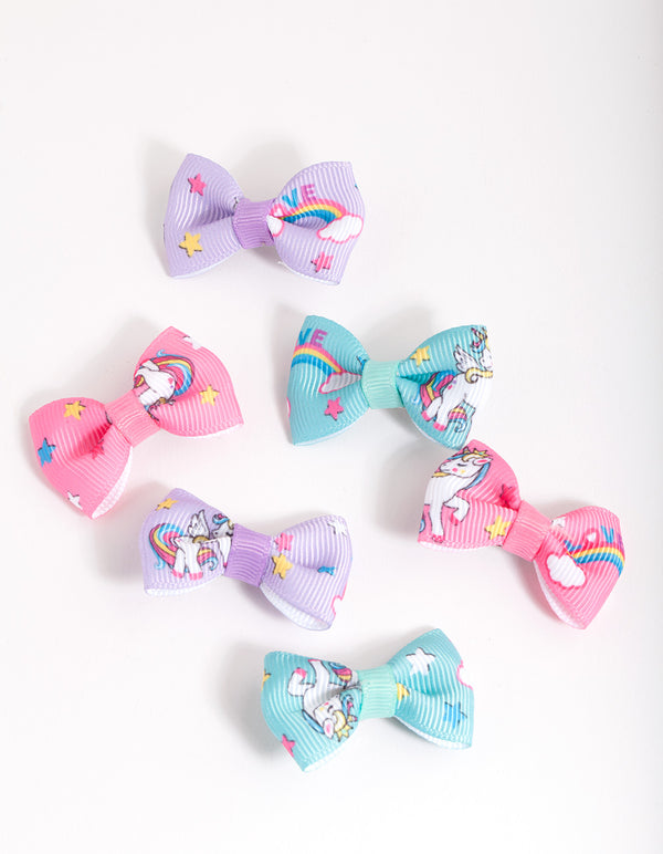 Kids Colourful Unicorn Bow Clip 6-Pack