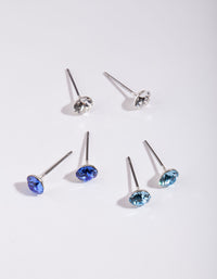 Silver Diamond Simulant Mixed Blue Stud Earring Pack - link has visual effect only