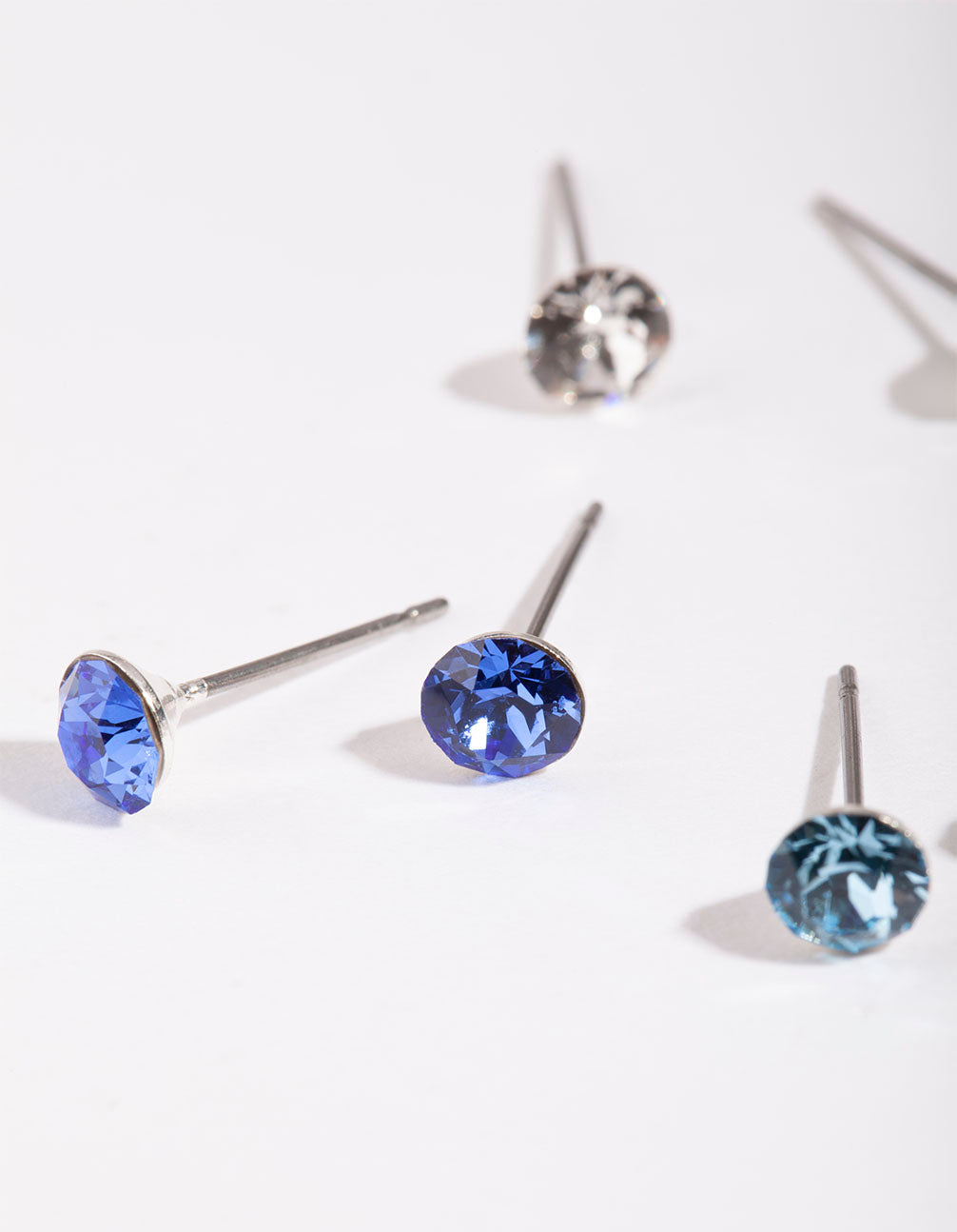 Silver Diamond Simulant Mixed Blue Stud Earring Pack