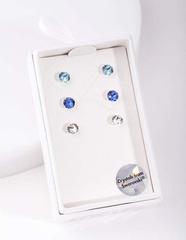 Silver Diamond Simulant Mixed Blue Stud Earring Pack