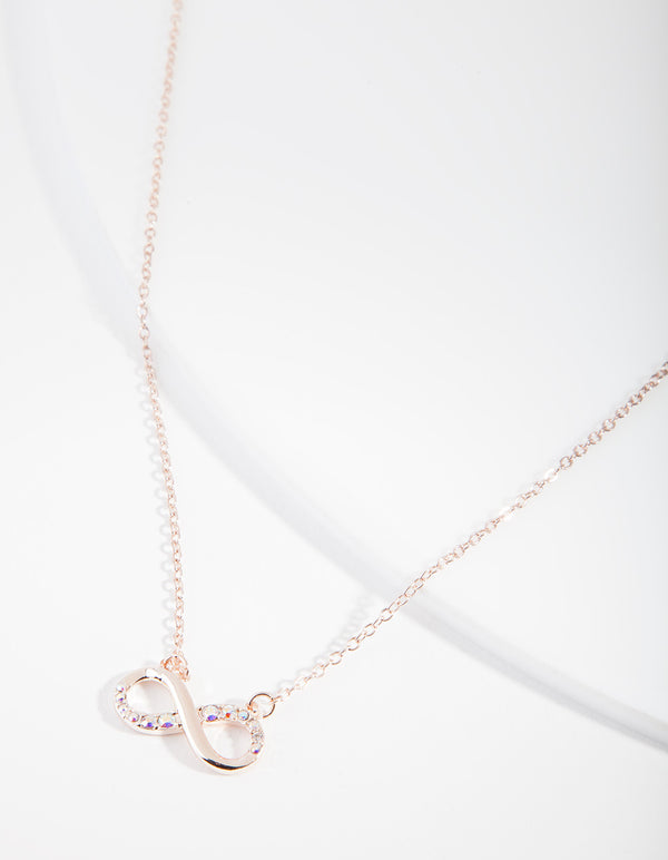 Rose Gold Diamond Simulant Infinity Pendant Necklace