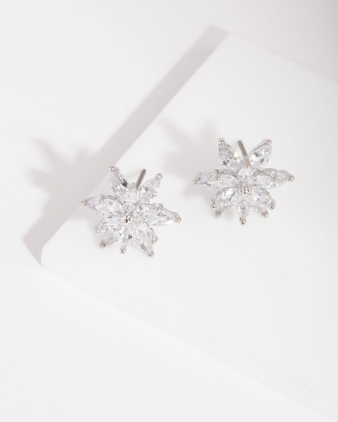 Silver Diamond Simulant Elegant Flower Stud Earring