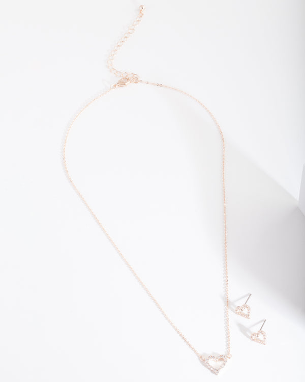 Rose Gold Cubic Zirconia Heart Jewellery Set