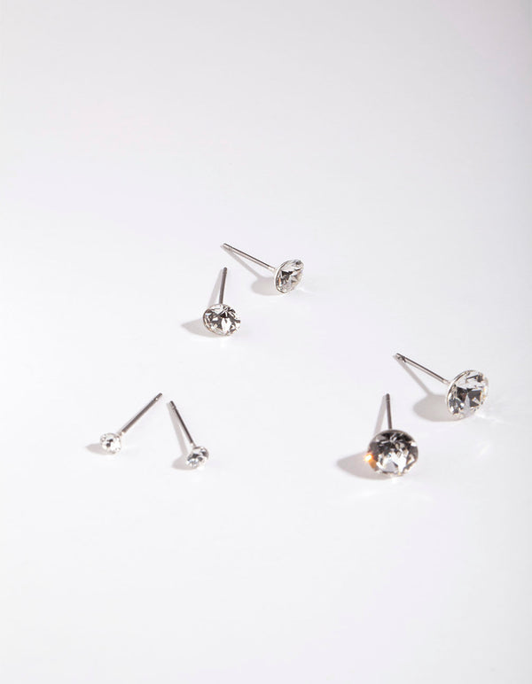 Silver Diamond Simulant Graduating Earring Pack
