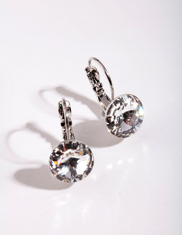Silver Diamond Simulant Conti Clip On Earrings