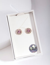 Silver Diamond Simulant Pink Halo Stud Earrings - link has visual effect only