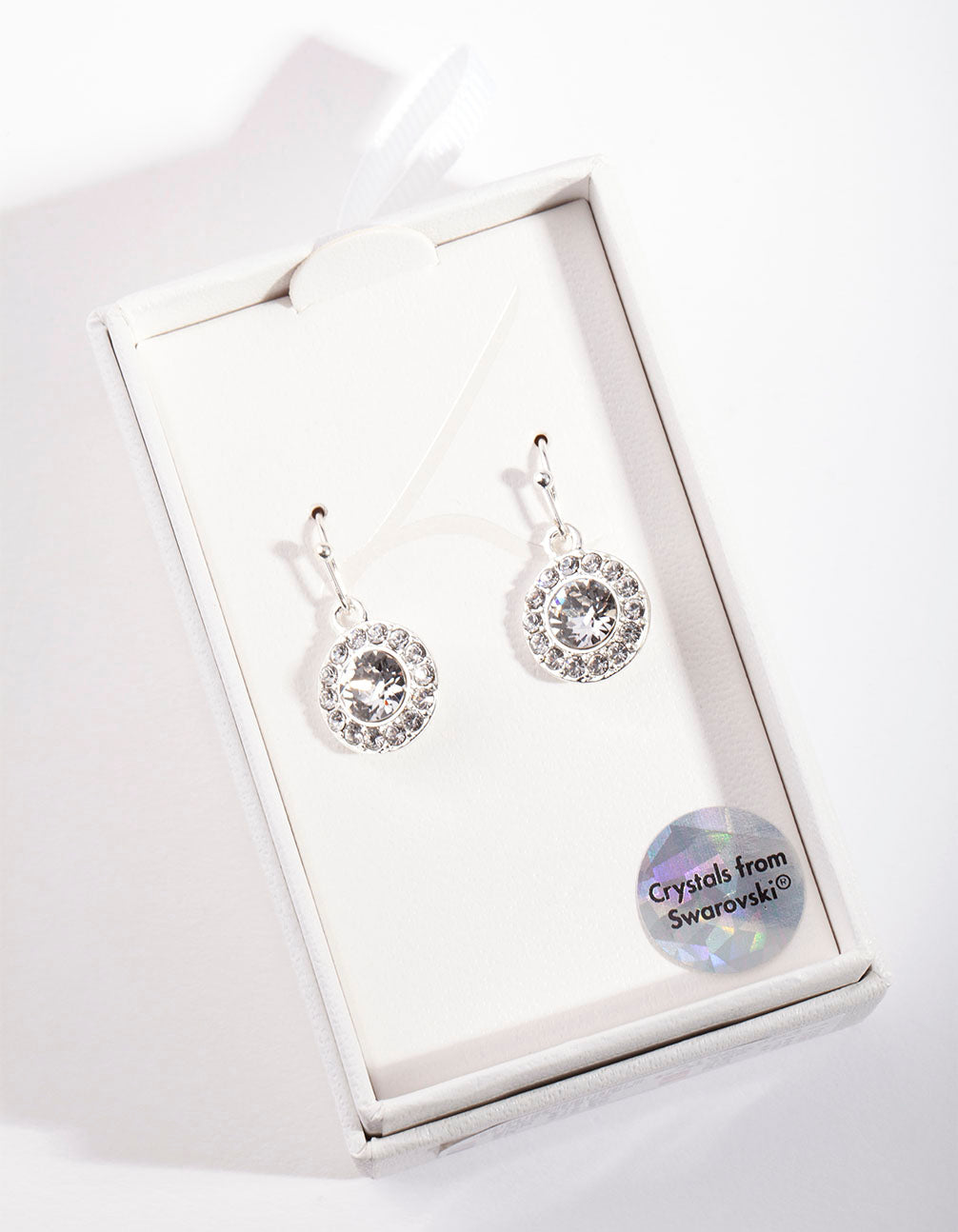 Silver Diamond Simulant Circle Drop Earrings