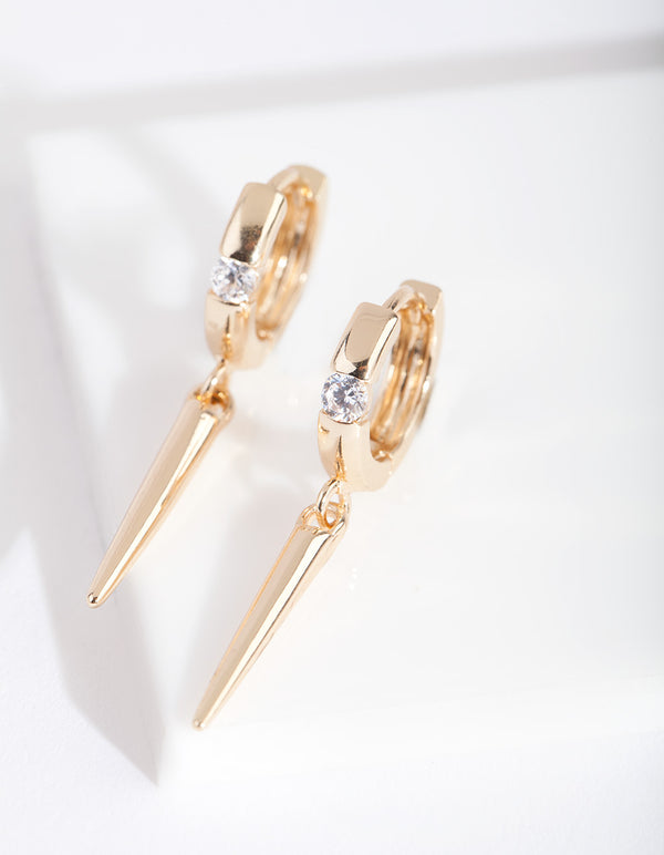 Gold Diamante Spike Huggie Earrings