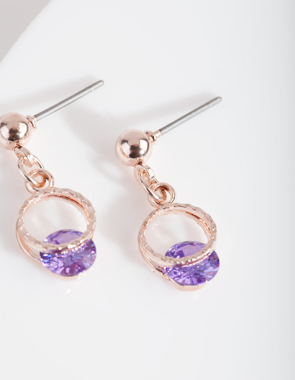 Rose Gold Purple Floating Crystal Earrings
