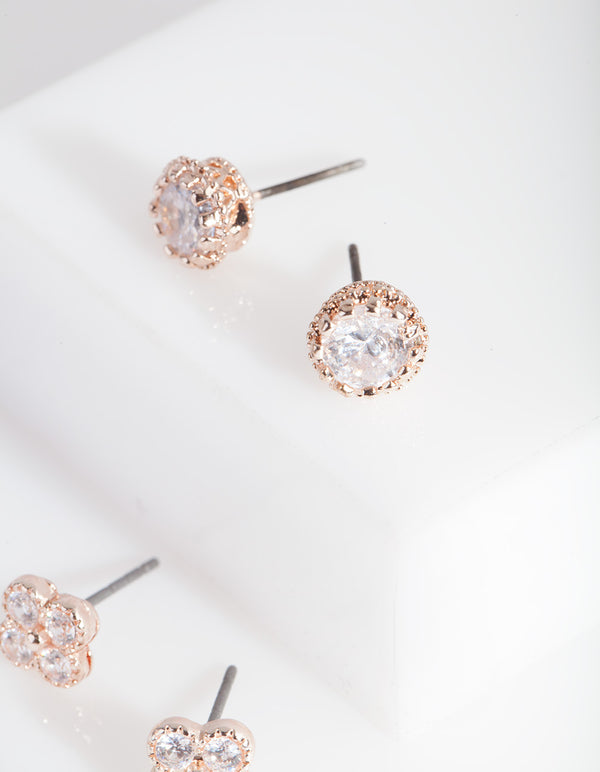 Rose Gold Cubic Zirconia Pack Stud Earring