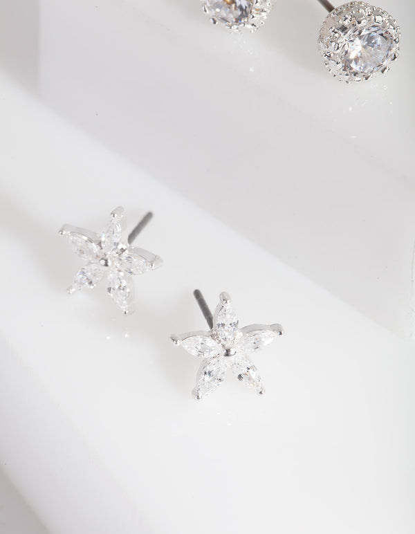 Silver Cubic Zirconia Pack Stud Earring