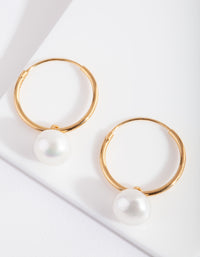 Gold Plated Sterling Silver Freshwater Pearl Dangle Hoop Earring - link has visual effect only