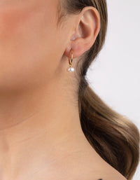 Gold Plated Sterling Silver Freshwater Pearl Dangle Hoop Earring - link has visual effect only