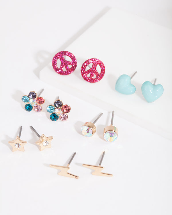 Kids Star Flower Stud Earring 6-Pack