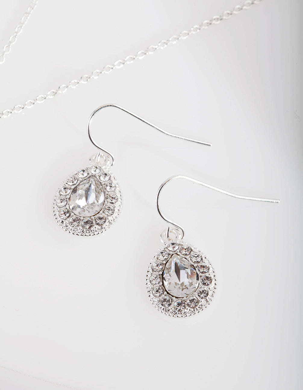 Diamond Simulant Teardrop Earrings & Necklace Set