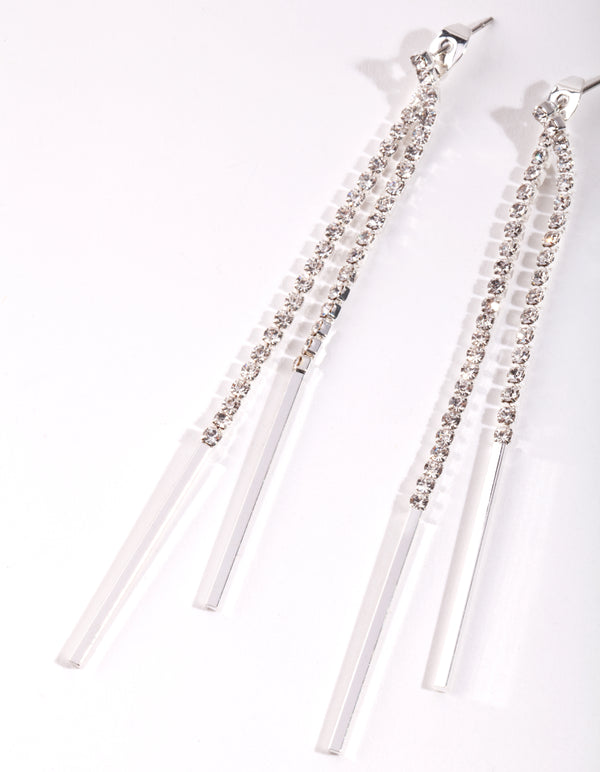 Silver Diamante Cup Chain Drop Earrings