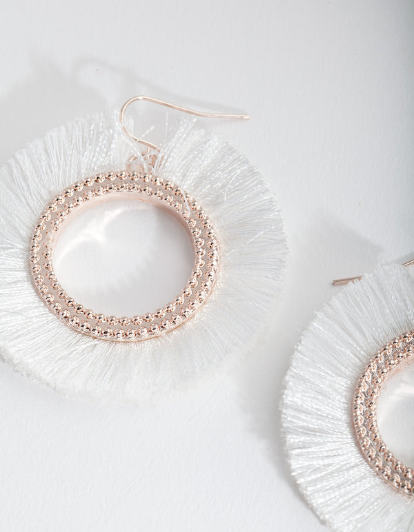 White Circle Tassel Earrings