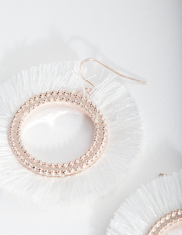 White Circle Tassel Earrings