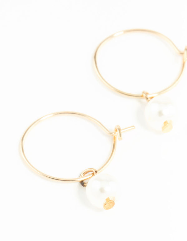 Gold 3mm Pearl Hoop Earrings