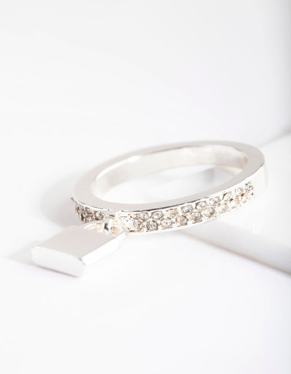 Silver Diamante Band Padlock Ring