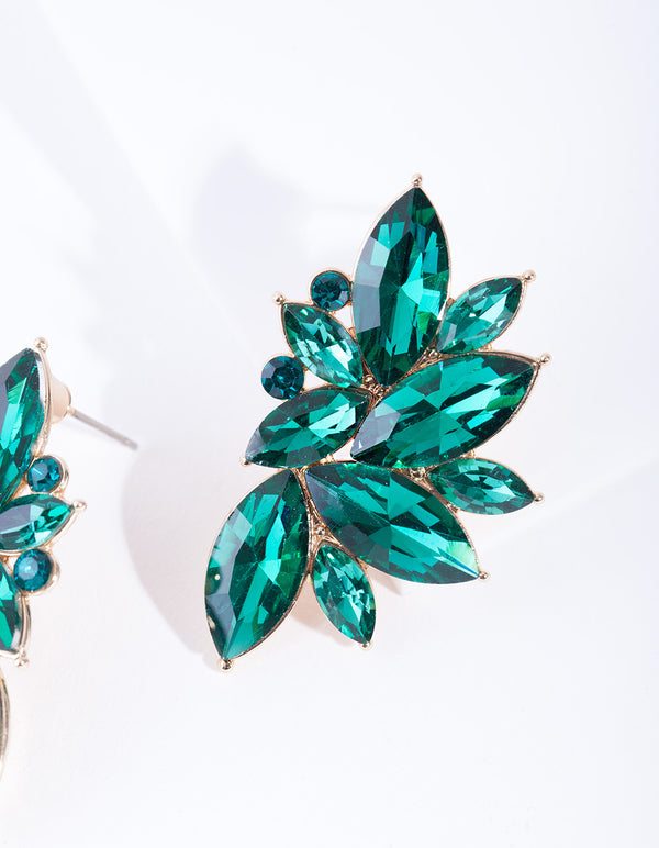 Green Marquise Statement Stud Earrings