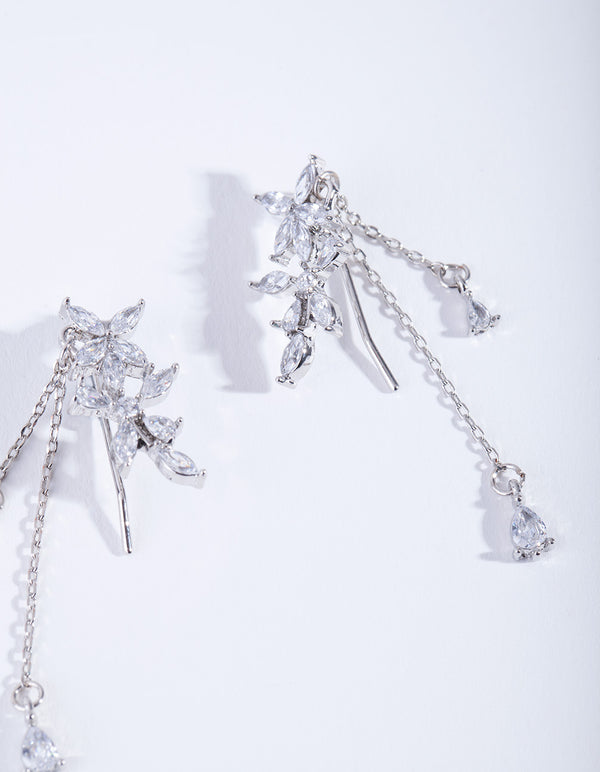 Silver Cubic Zirconia Mini Flower Crawler Earrings