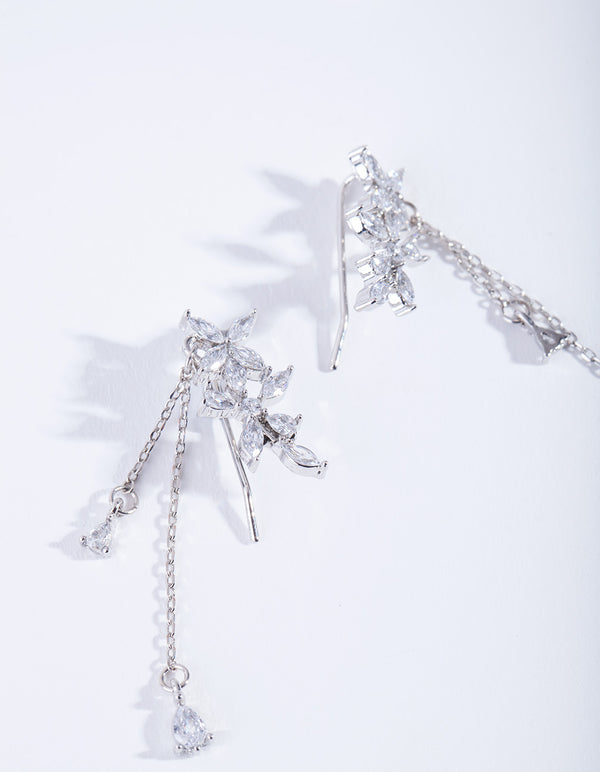 Silver Cubic Zirconia Mini Flower Crawler Earrings