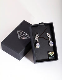 Silver Diamond Simulant Leaf Crawler Earrings - link has visual effect only