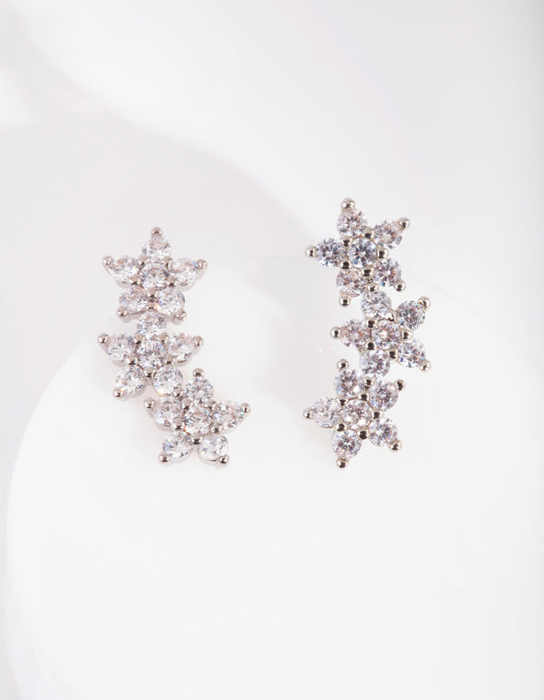 Diamond Simulant Flower Crawler Earrings