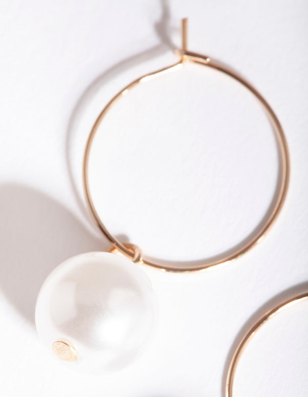 Gold Large Pearl Hoop Earrings