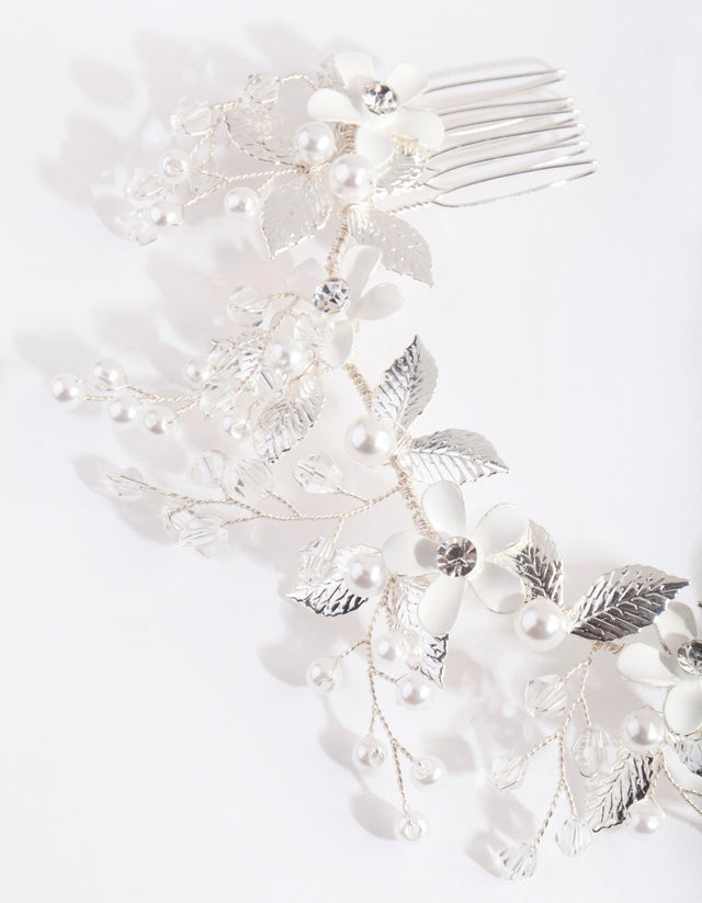 Silver pearl floral delicate chain hair accessory main image 1